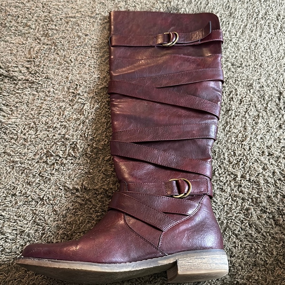 Knee high maroon boots